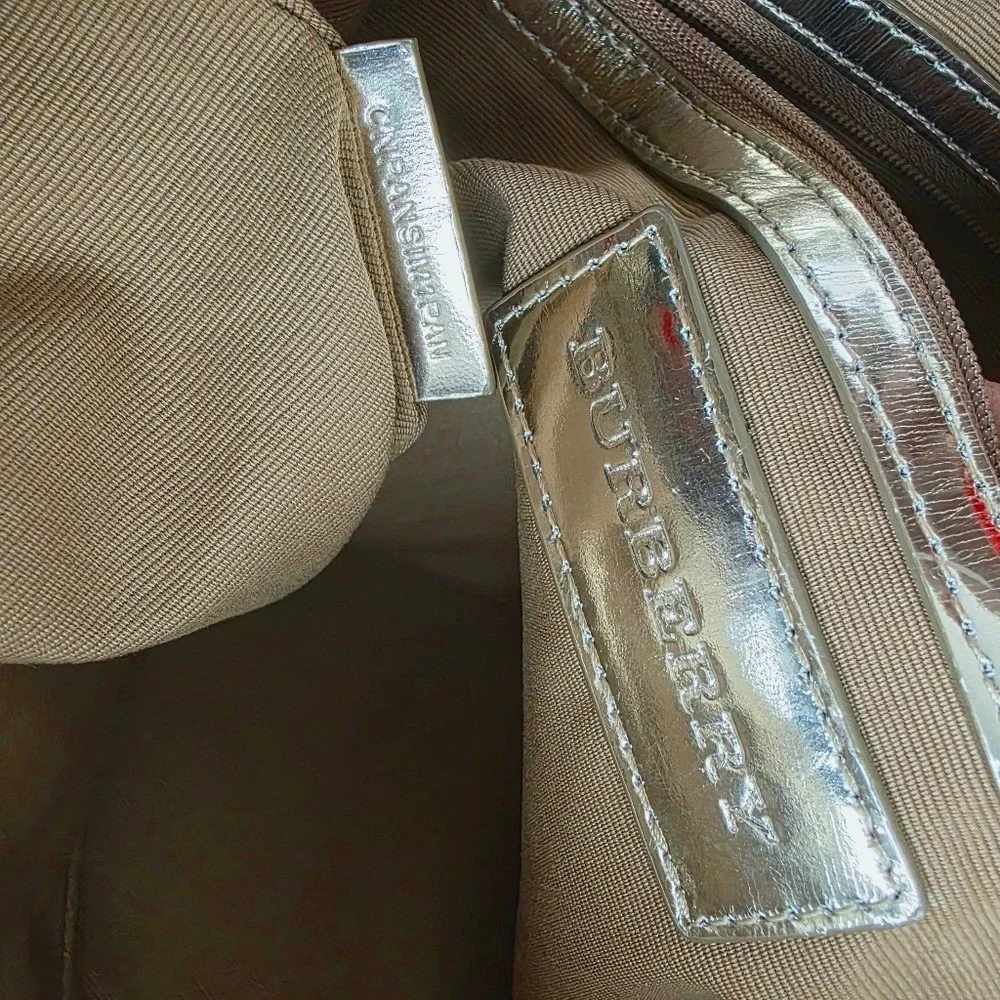 Burberry Supernova Check Tote Regent Coated Canvas Patent Leather Gold Beige